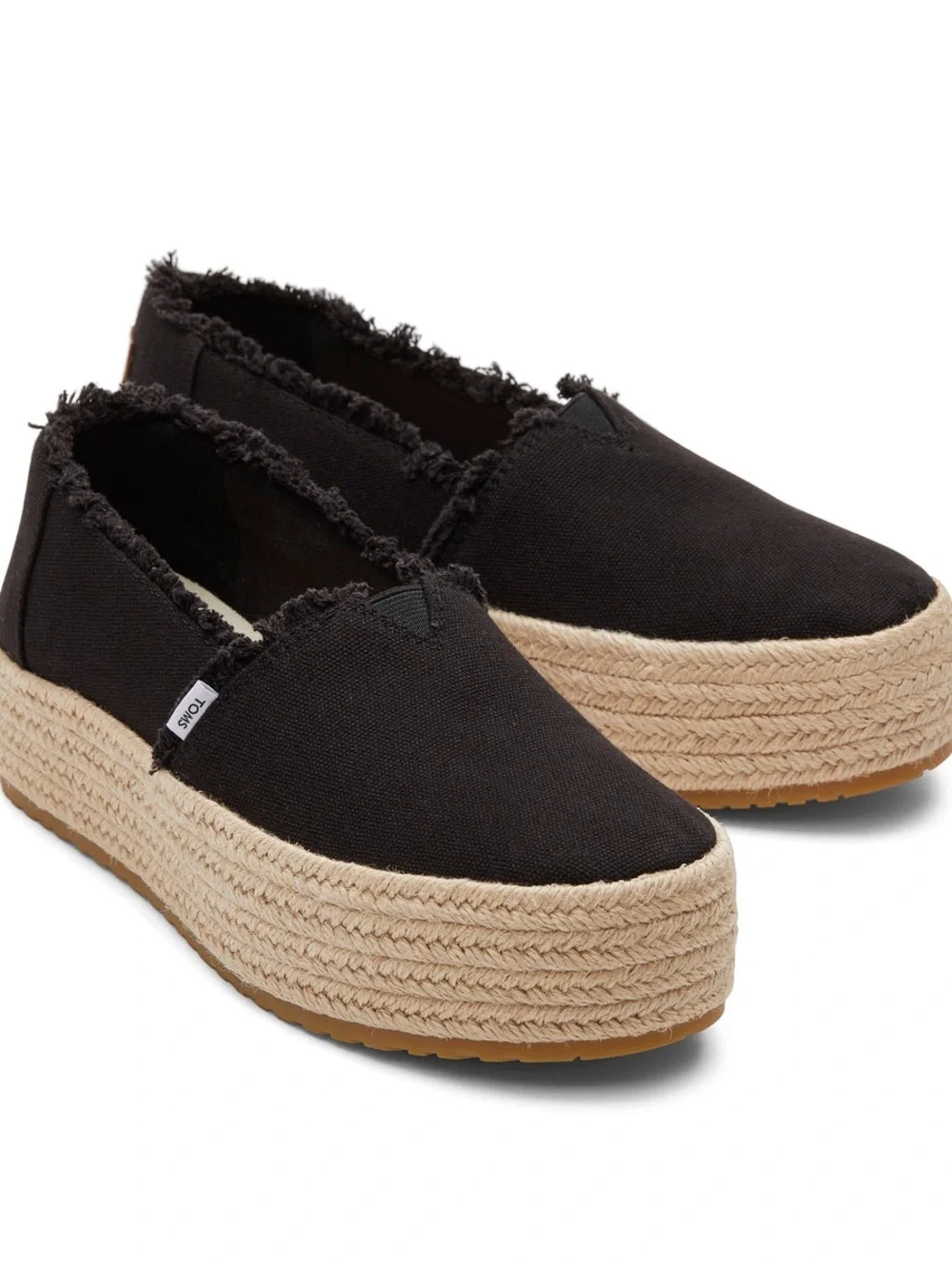 Toms Valencia Black Espadrille Platform Slip-On with Jute Sole Size 6.5